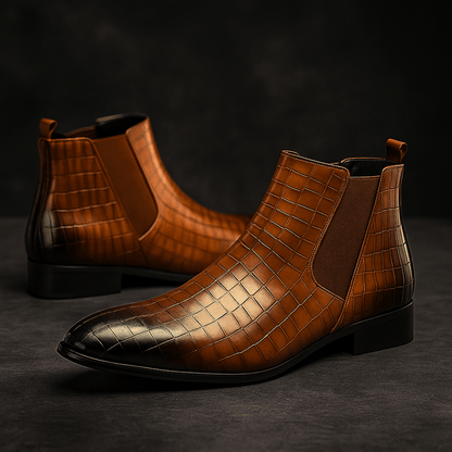 Rowan Chelsea Boots in Yellow Snakeskin-Textured Leather with Cushioned Insole for All-Day Comfort - The Southern AtelierSKU_1791062497361_684