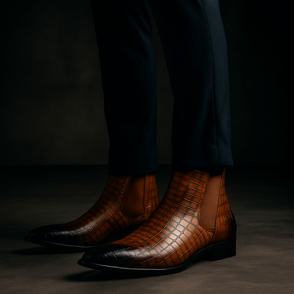 Rowan Chelsea Boots in Yellow Snakeskin-Textured Leather with Cushioned Insole for All-Day Comfort - The Southern AtelierSKU_1791062497361_684