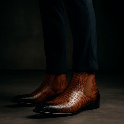 Rowan Chelsea Boots in Yellow Snakeskin-Textured Leather with Cushioned Insole for All-Day Comfort - The Southern AtelierSKU_1791062497361_684