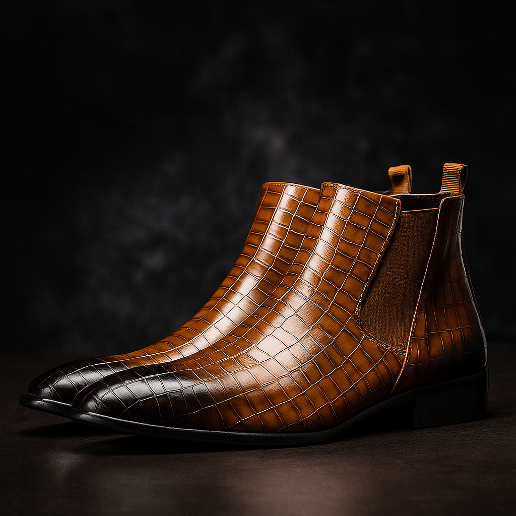 Rowan Chelsea Boots in Yellow Snakeskin-Textured Leather with Cushioned Insole for All-Day Comfort - The Southern AtelierSKU_1791062497361_684