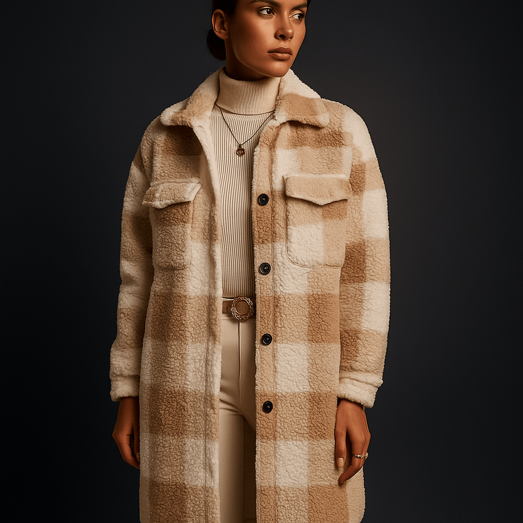 Rowan Fleece Overcoat with Checkerboard Pattern for Warm Layering - The Southern AtelierSKU_1791063768448_122