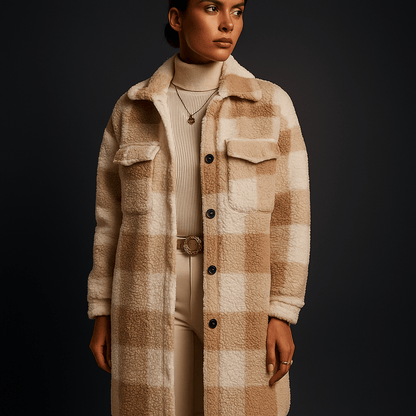 Rowan Fleece Overcoat with Checkerboard Pattern for Warm Layering - The Southern AtelierSKU_1791063768448_122