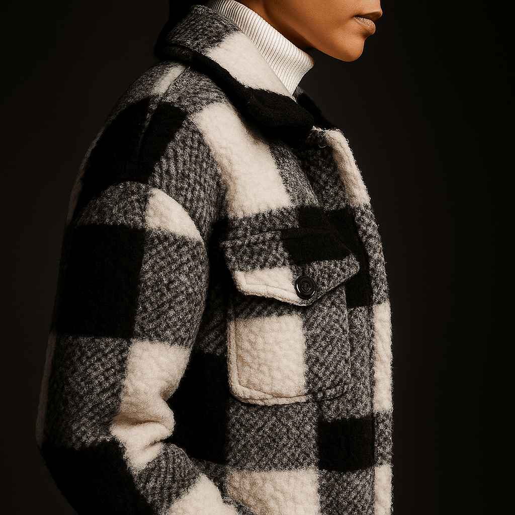 Rowan Fleece Overcoat with Checkerboard Pattern for Warm Layering - The Southern AtelierSKU_1791063768448_477