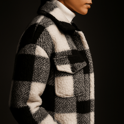 Rowan Fleece Overcoat with Checkerboard Pattern for Warm Layering - The Southern AtelierSKU_1791063768448_477