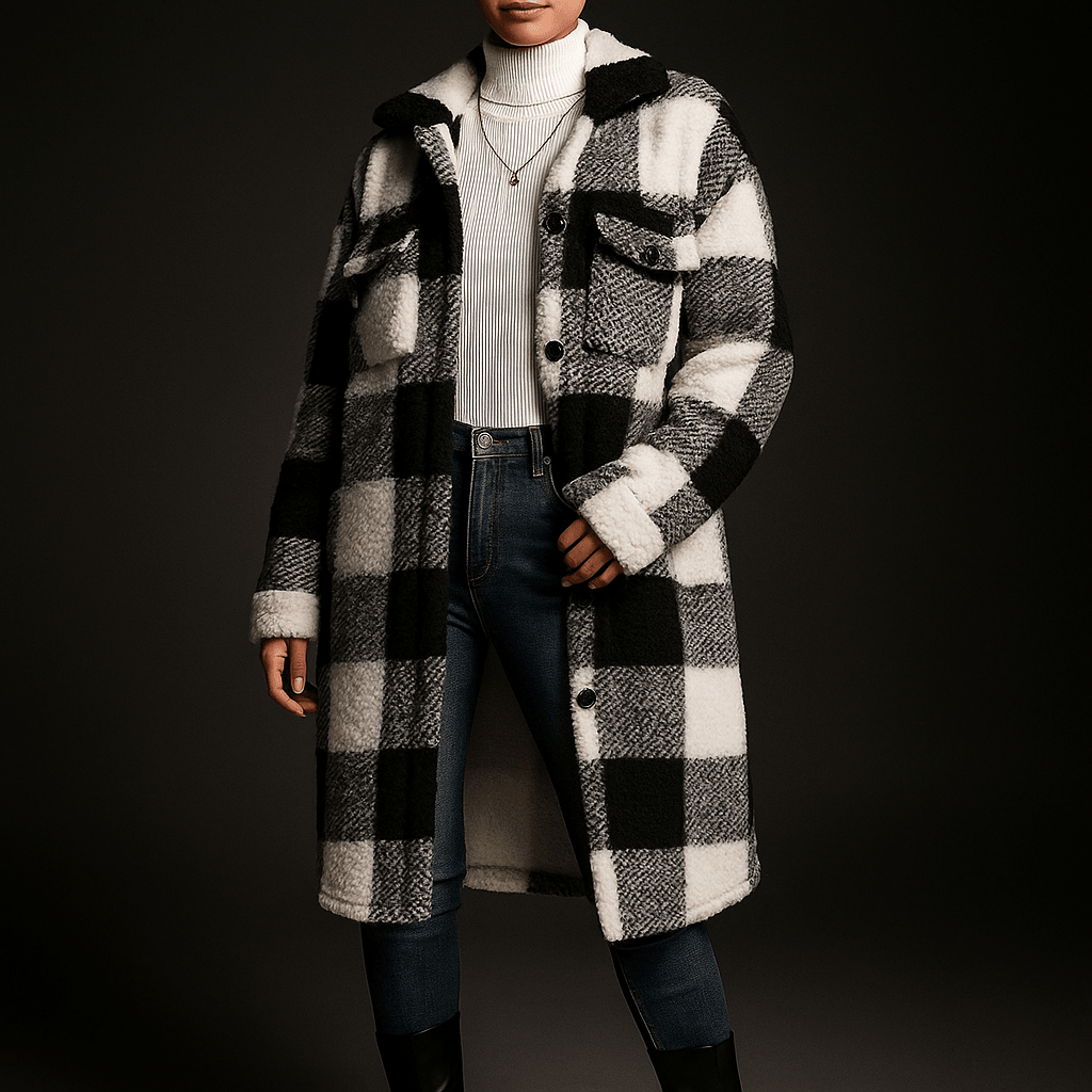 Rowan Fleece Overcoat with Checkerboard Pattern for Warm Layering - The Southern AtelierSKU_1791063768448_477