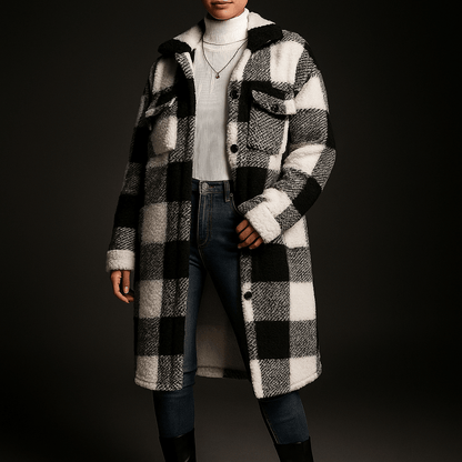 Rowan Fleece Overcoat with Checkerboard Pattern for Warm Layering - The Southern AtelierSKU_1791063768448_477