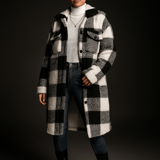 Rowan Fleece Overcoat with Checkerboard Pattern for Warm Layering - The Southern AtelierSKU_1791063768448_477