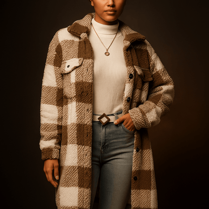 Rowan Fleece Overcoat with Checkerboard Pattern for Warm Layering - The Southern AtelierSKU_1791063768448_869