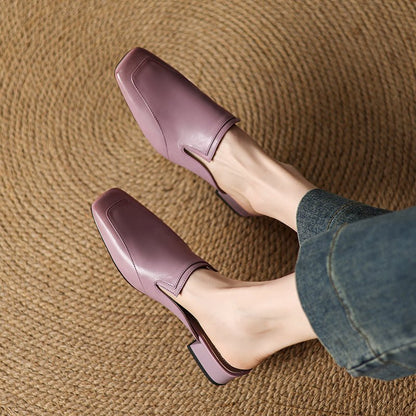 Rowan Full-Grain Leather Square-Toe Mules with Cushioned Insoles, Non-Slip Outsoles, 1-Inch Block Heel - The Southern AtelierSKU_1791063141599_873