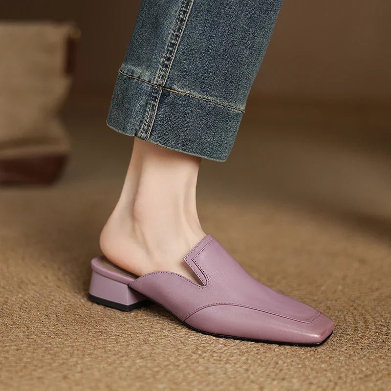 Rowan Full-Grain Leather Square-Toe Mules with Cushioned Insoles, Non-Slip Outsoles, 1-Inch Block Heel - The Southern AtelierSKU_1791063141599_873