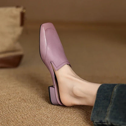 Rowan Full-Grain Leather Square-Toe Mules with Cushioned Insoles, Non-Slip Outsoles, 1-Inch Block Heel - The Southern AtelierSKU_1791063141599_873