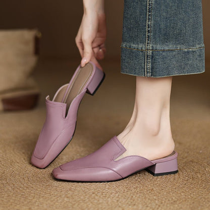 Rowan Full-Grain Leather Square-Toe Mules with Cushioned Insoles, Non-Slip Outsoles, 1-Inch Block Heel - The Southern AtelierSKU_1791063141599_873