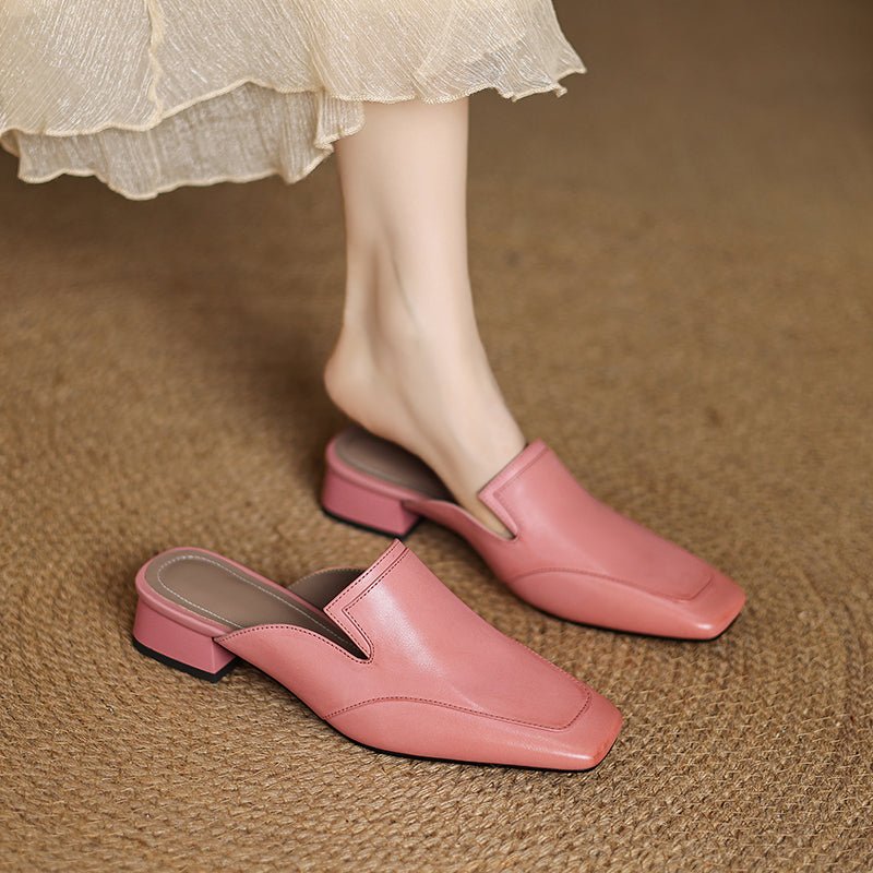Rowan Full-Grain Leather Square-Toe Mules with Cushioned Insoles, Non-Slip Outsoles, 1-Inch Block Heel - The Southern AtelierSKU_1791063141600_7