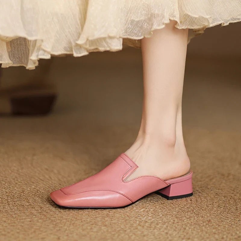 Rowan Full-Grain Leather Square-Toe Mules with Cushioned Insoles, Non-Slip Outsoles, 1-Inch Block Heel - The Southern AtelierSKU_1791063141600_7