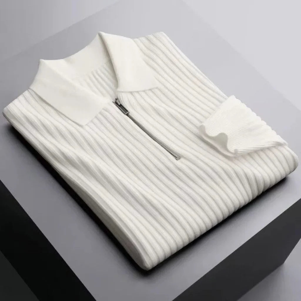 Rowan Long-Sleeve Zip Polo in Soft Ribbed Cotton Blend for Breathable Comfort - The Southern AtelierSKU_1791063385992_206