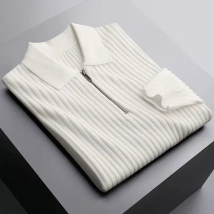 Rowan Long-Sleeve Zip Polo in Soft Ribbed Cotton Blend for Breathable Comfort - The Southern AtelierSKU_1791063385992_206