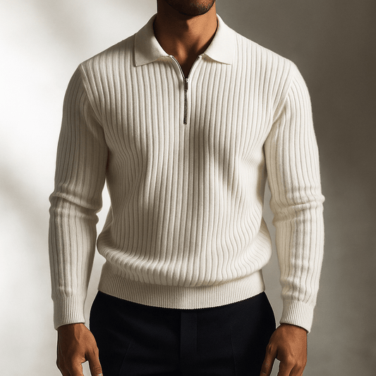 Rowan Long-Sleeve Zip Polo in Soft Ribbed Cotton Blend for Breathable Comfort - The Southern AtelierSKU_1791063385992_206