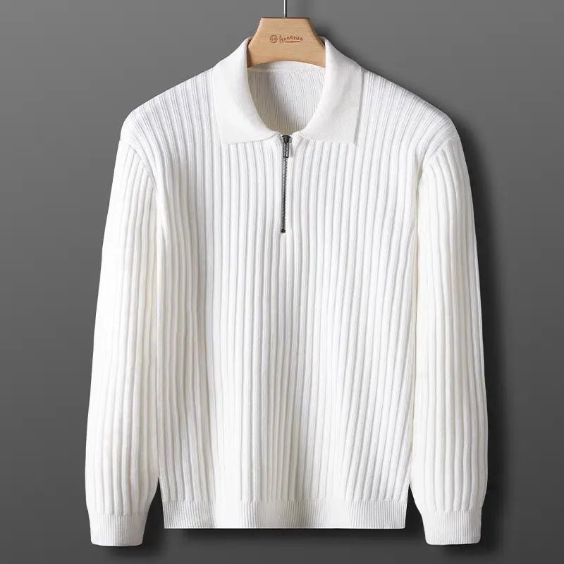 Rowan Long-Sleeve Zip Polo in Soft Ribbed Cotton Blend for Breathable Comfort - The Southern AtelierSKU_1791063385992_206