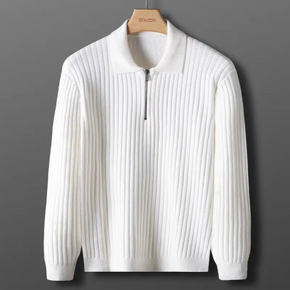 Rowan Long-Sleeve Zip Polo in Soft Ribbed Cotton Blend for Breathable Comfort - The Southern AtelierSKU_1791063385992_206