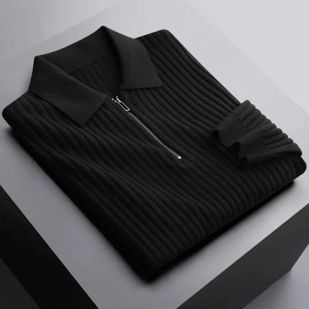 Rowan Long-Sleeve Zip Polo in Soft Ribbed Cotton Blend for Breathable Comfort - The Southern AtelierSKU_1791063385992_367