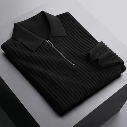 Rowan Long-Sleeve Zip Polo in Soft Ribbed Cotton Blend for Breathable Comfort - The Southern AtelierSKU_1791063385992_367