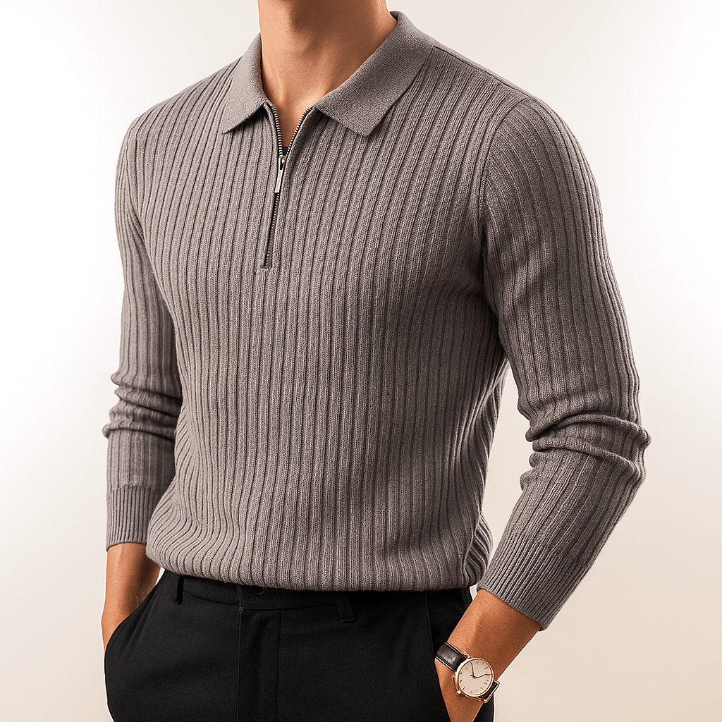 Rowan Long-Sleeve Zip Polo in Soft Ribbed Cotton Blend for Breathable Comfort - The Southern AtelierSKU_1791063385992_367