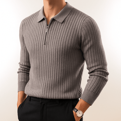 Rowan Long-Sleeve Zip Polo in Soft Ribbed Cotton Blend for Breathable Comfort - The Southern AtelierSKU_1791063385992_367