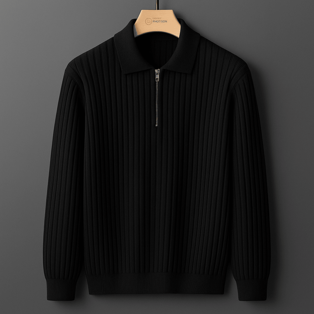 Rowan Long-Sleeve Zip Polo in Soft Ribbed Cotton Blend for Breathable Comfort - The Southern AtelierSKU_1791063385992_367