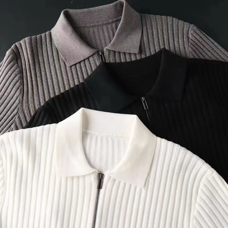 Rowan Long-Sleeve Zip Polo in Soft Ribbed Cotton Blend for Breathable Comfort - The Southern AtelierSKU_1791063385992_811