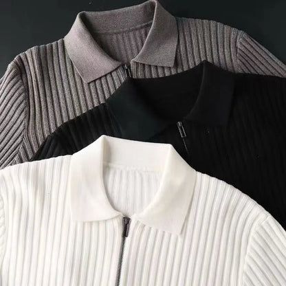 Rowan Long-Sleeve Zip Polo in Soft Ribbed Cotton Blend for Breathable Comfort - The Southern AtelierSKU_1791063385992_811