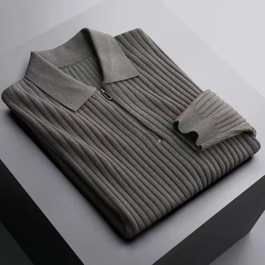 Rowan Long-Sleeve Zip Polo in Soft Ribbed Cotton Blend for Breathable Comfort - The Southern AtelierSKU_1791063385992_811