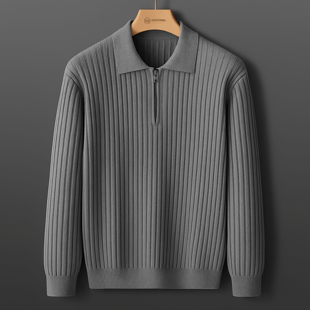 Rowan Long-Sleeve Zip Polo in Soft Ribbed Cotton Blend for Breathable Comfort - The Southern AtelierSKU_1791063385992_811