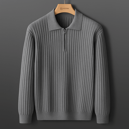 Rowan Long-Sleeve Zip Polo in Soft Ribbed Cotton Blend for Breathable Comfort - The Southern AtelierSKU_1791063385992_811