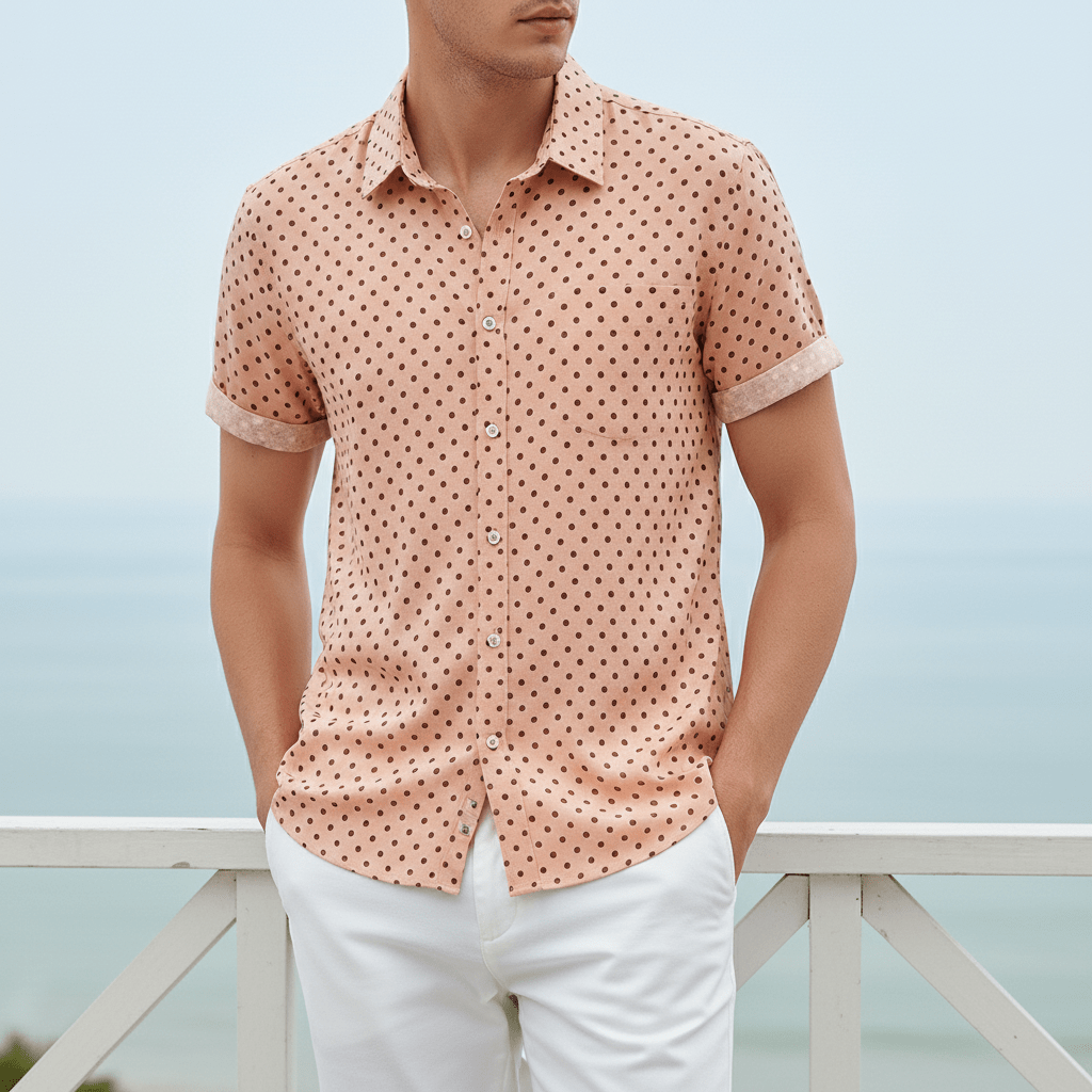 Rowan Polka Dot Short-Sleeve Button-Up Shirt in Lightweight Poly-Cotton for Warm-Weather Comfort - The Southern AtelierSKU_1791063379103_261