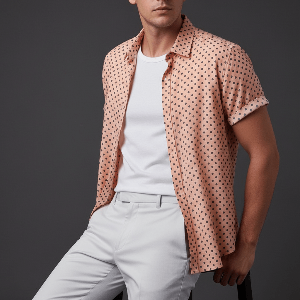 Rowan Polka Dot Short-Sleeve Button-Up Shirt in Lightweight Poly-Cotton for Warm-Weather Comfort - The Southern AtelierSKU_1791063379103_261