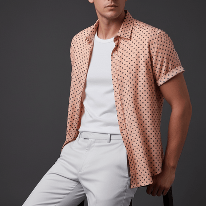 Rowan Polka Dot Short-Sleeve Button-Up Shirt in Lightweight Poly-Cotton for Warm-Weather Comfort - The Southern AtelierSKU_1791063379103_261