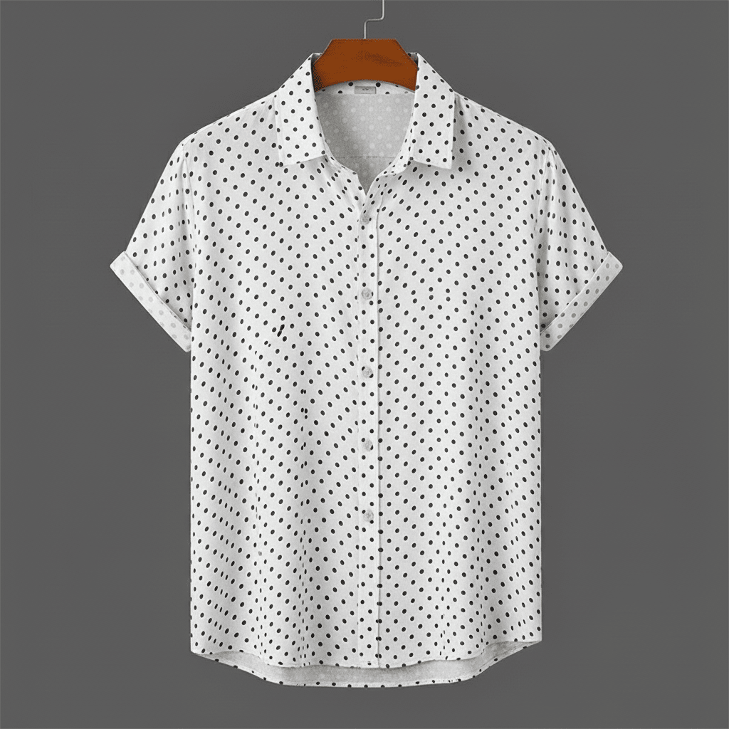 Rowan Polka Dot Short-Sleeve Button-Up Shirt in Lightweight Poly-Cotton for Warm-Weather Comfort - The Southern AtelierSKU_1791063379103_575