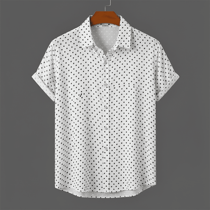 Rowan Polka Dot Short-Sleeve Button-Up Shirt in Lightweight Poly-Cotton for Warm-Weather Comfort - The Southern AtelierSKU_1791063379103_575