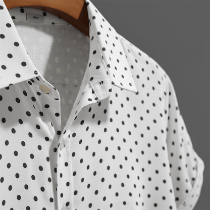 Rowan Polka Dot Short-Sleeve Button-Up Shirt in Lightweight Poly-Cotton for Warm-Weather Comfort - The Southern AtelierSKU_1791063379103_575