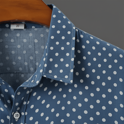 Rowan Polka Dot Short-Sleeve Button-Up Shirt in Lightweight Poly-Cotton for Warm-Weather Comfort - The Southern AtelierSKU_1791063379103_578