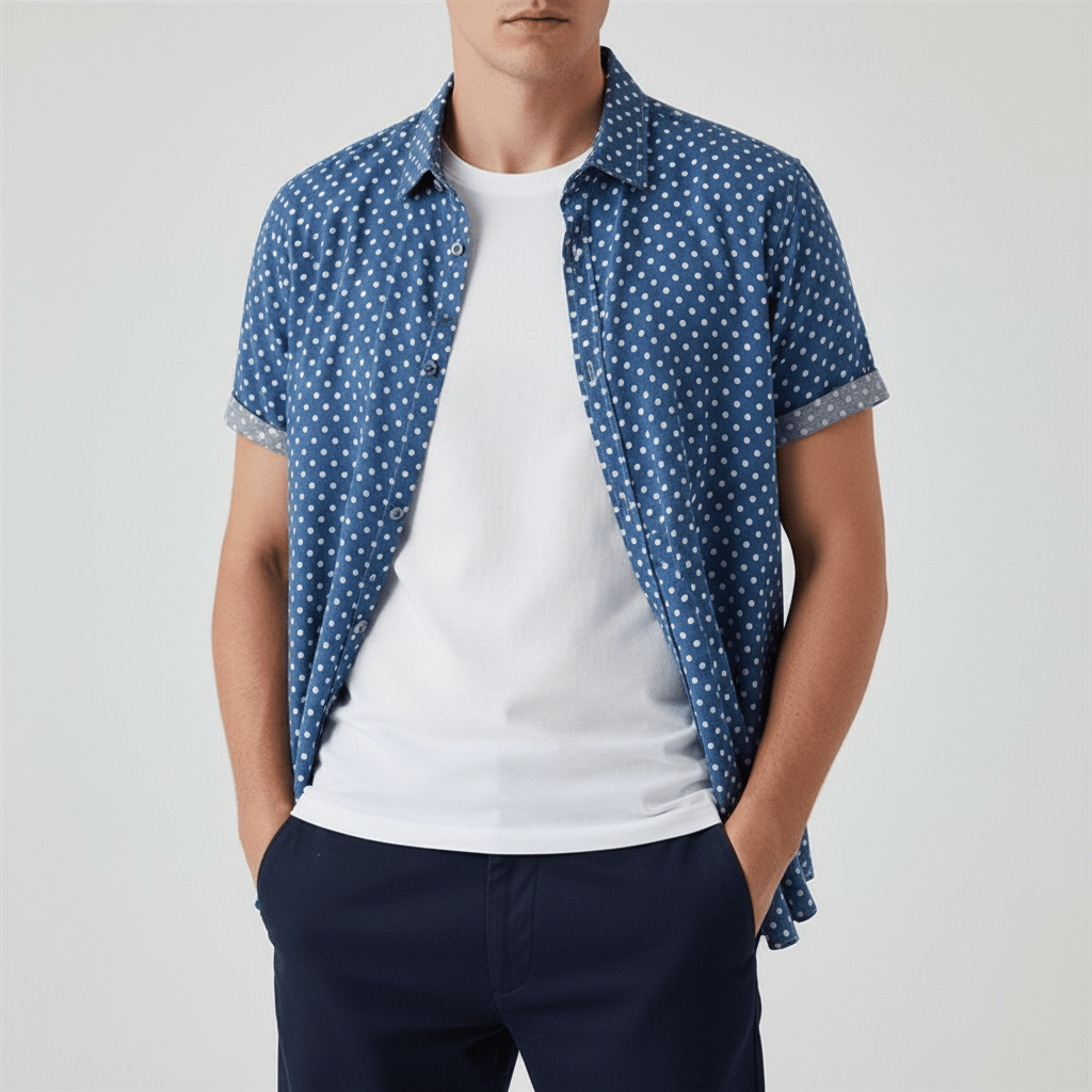 Rowan Polka Dot Short-Sleeve Button-Up Shirt in Lightweight Poly-Cotton for Warm-Weather Comfort - The Southern AtelierSKU_1791063379103_578