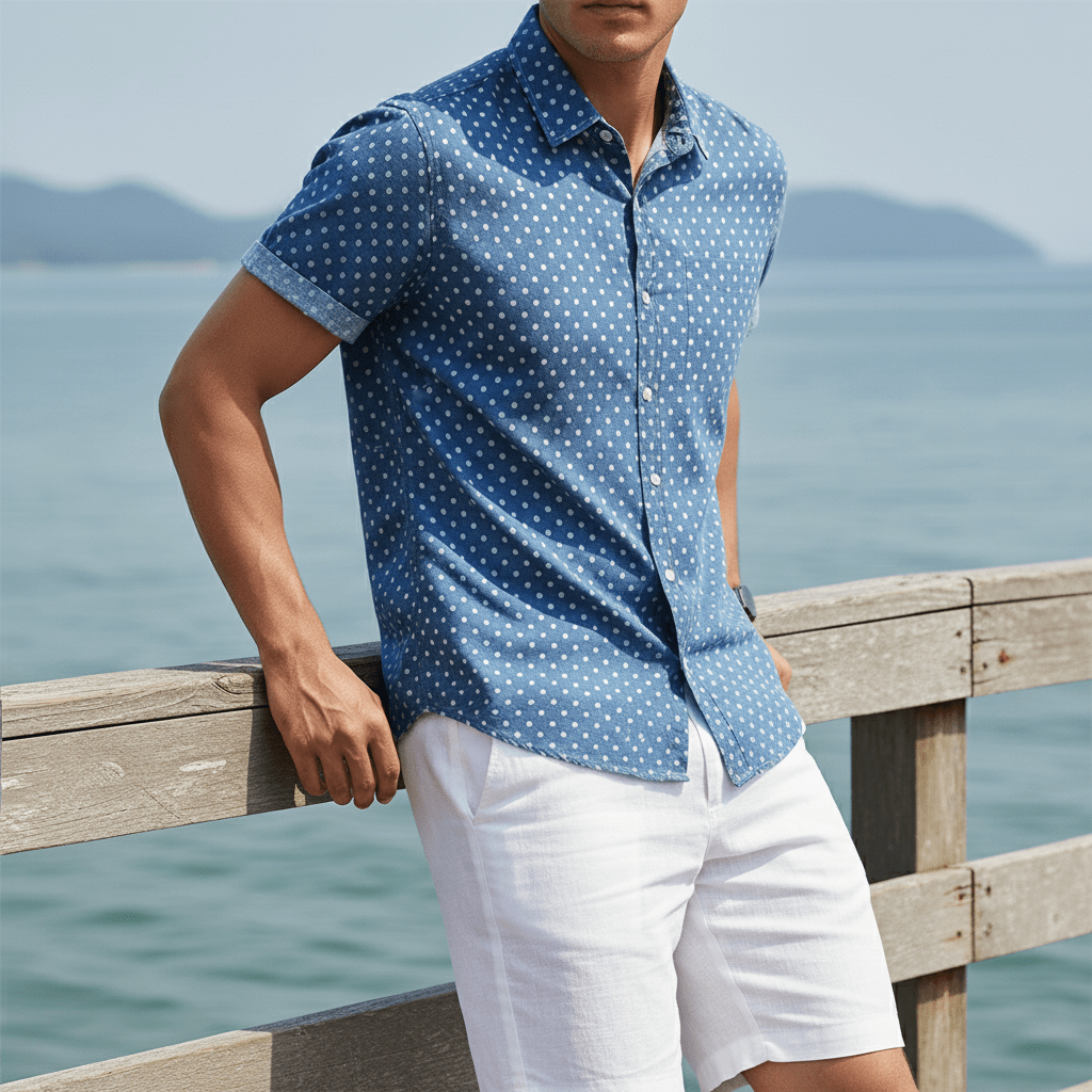 Rowan Polka Dot Short-Sleeve Button-Up Shirt in Lightweight Poly-Cotton for Warm-Weather Comfort - The Southern AtelierSKU_1791063379103_578