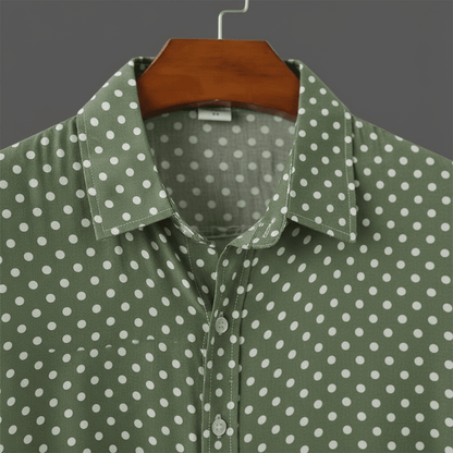 Rowan Polka Dot Short-Sleeve Button-Up Shirt in Lightweight Poly-Cotton for Warm-Weather Comfort - The Southern AtelierSKU_1791063379103_857