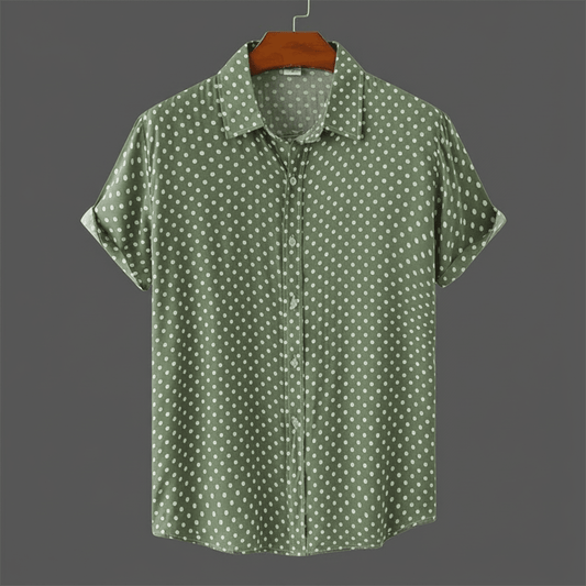 Rowan Polka Dot Short-Sleeve Button-Up Shirt in Lightweight Poly-Cotton for Warm-Weather Comfort - The Southern AtelierSKU_1791063379103_857