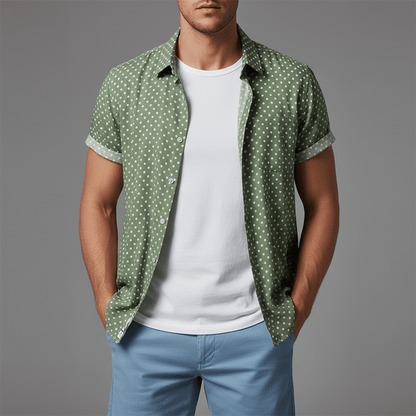 Rowan Polka Dot Short-Sleeve Button-Up Shirt in Lightweight Poly-Cotton for Warm-Weather Comfort - The Southern AtelierSKU_1791063379103_857