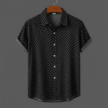 Rowan Polka Dot Short-Sleeve Button-Up Shirt in Lightweight Poly-Cotton for Warm-Weather Comfort - The Southern AtelierSKU_1791063379103_922