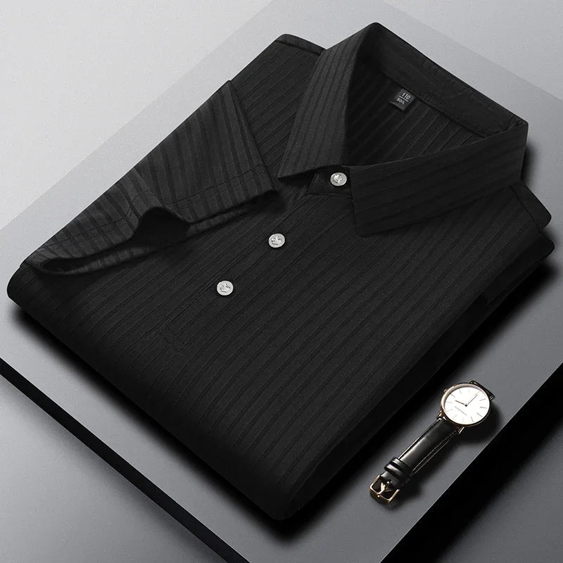 Rowan Polo Shirt in Lightweight Breathable Stretch Fabric with Subtle Textured Stripes and Tailored Fit - The Southern AtelierSKU_1791063674767_10