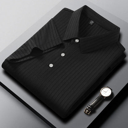 Rowan Polo Shirt in Lightweight Breathable Stretch Fabric with Subtle Textured Stripes and Tailored Fit - The Southern AtelierSKU_1791063674767_10