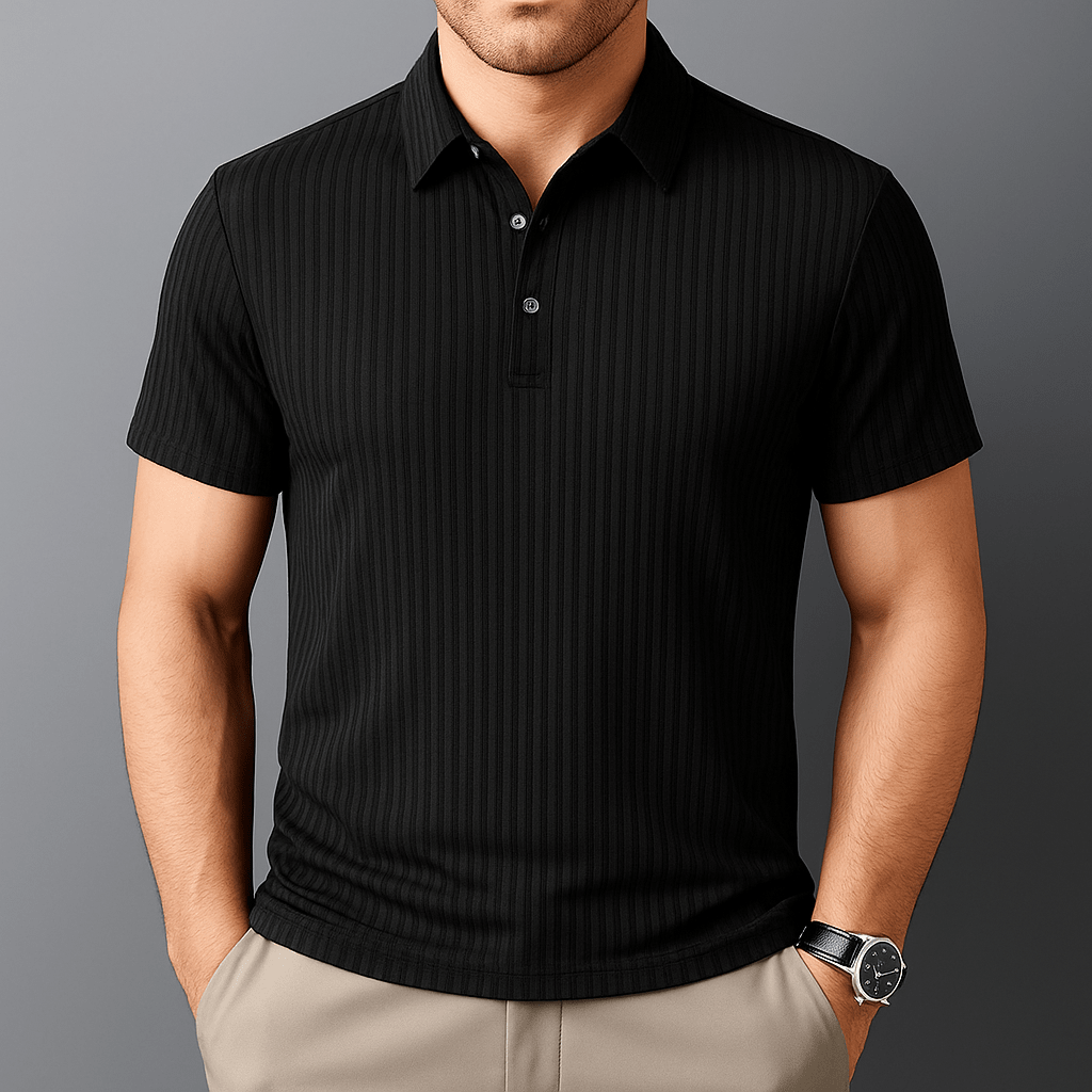 Rowan Polo Shirt in Lightweight Breathable Stretch Fabric with Subtle Textured Stripes and Tailored Fit - The Southern AtelierSKU_1791063674767_10