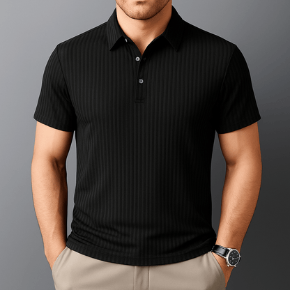 Rowan Polo Shirt in Lightweight Breathable Stretch Fabric with Subtle Textured Stripes and Tailored Fit - The Southern AtelierSKU_1791063674767_10